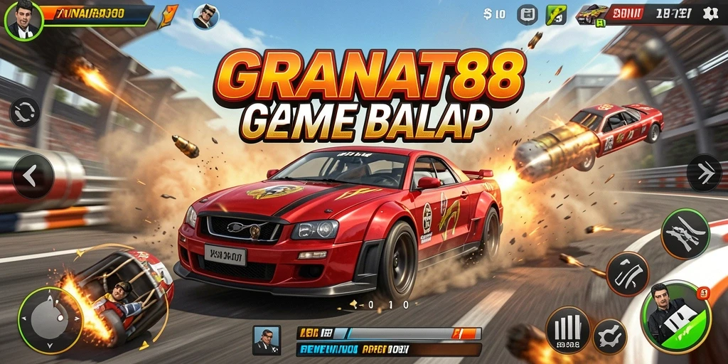 Tangkapan layar menampilkan aksi balapan seru dari GRANAT88.