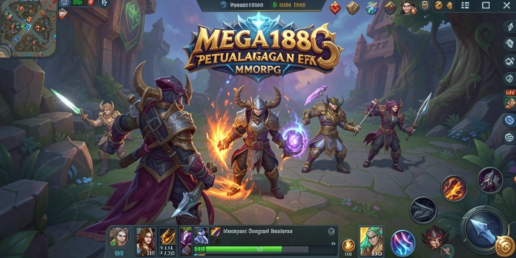 Screenshot gameplay MEGA188 menampilkan pertarungan epik di dunia fantasi.