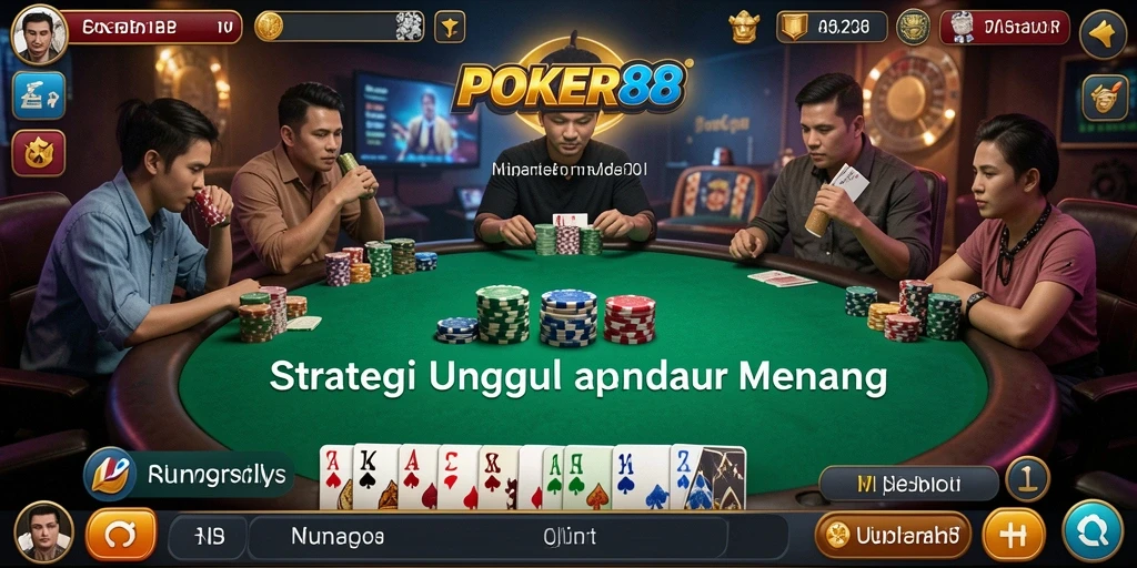 Tangkapan layar POKER88 menunjukkan gameplay intens dan mendebarkan.