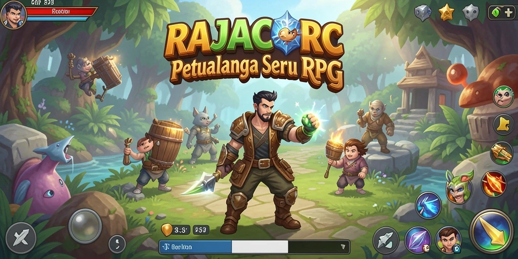 Screenshot utama RAJACORC menampilkan aksi seru dalam pertarungan RPG.