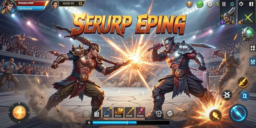 Screenshot SERURP memperlihatkan aksi pertarungan mendebarkan di arena.