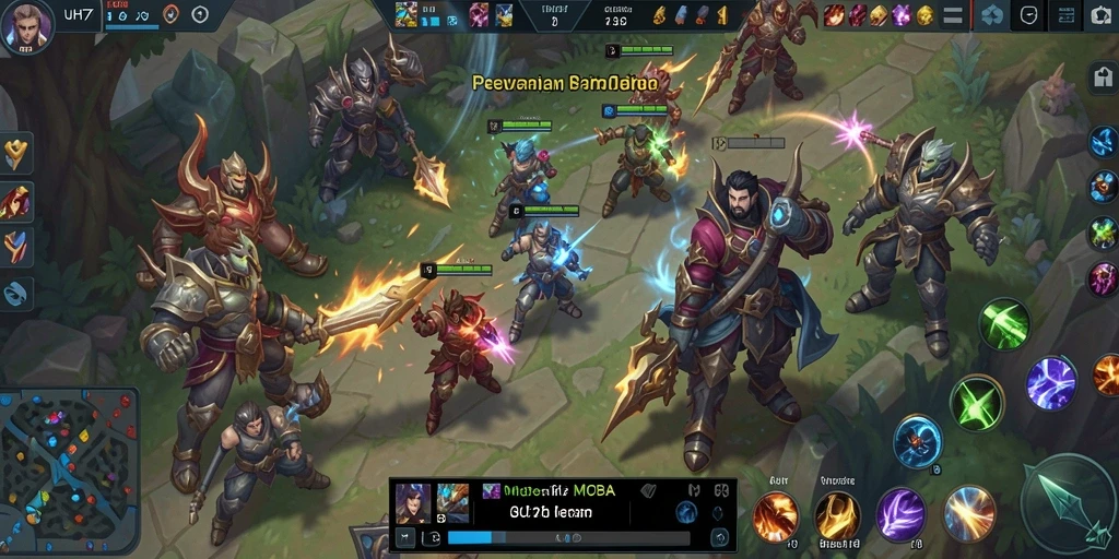 Tampilan aksi penuh dari gameplay MOBA di UH77.